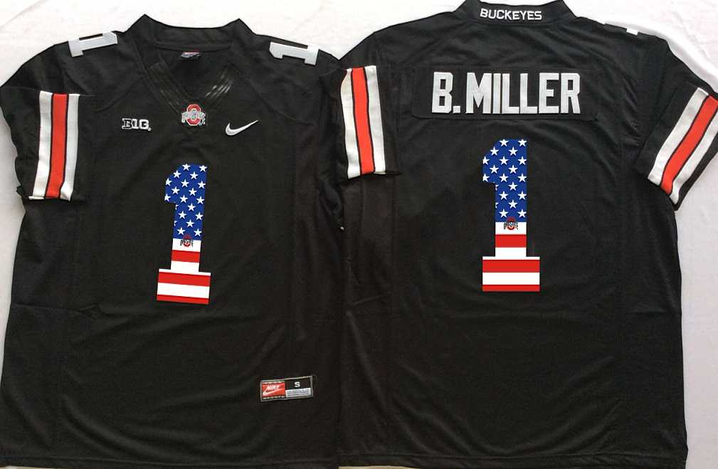 Ohio State Buckeyes #1 B.Miller Black USA Flag College Football Stitched Jersey